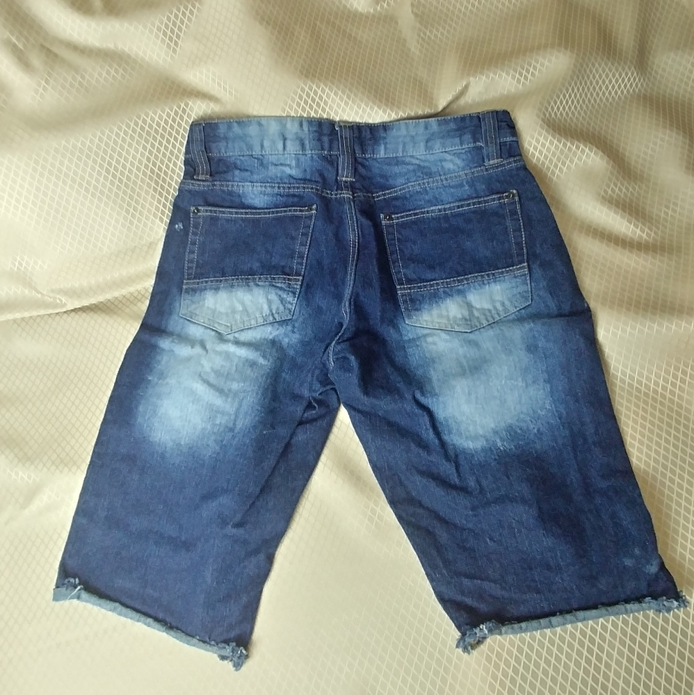 Dark Blue Men's Ripped Jean Shorts - Picture 4 of 6